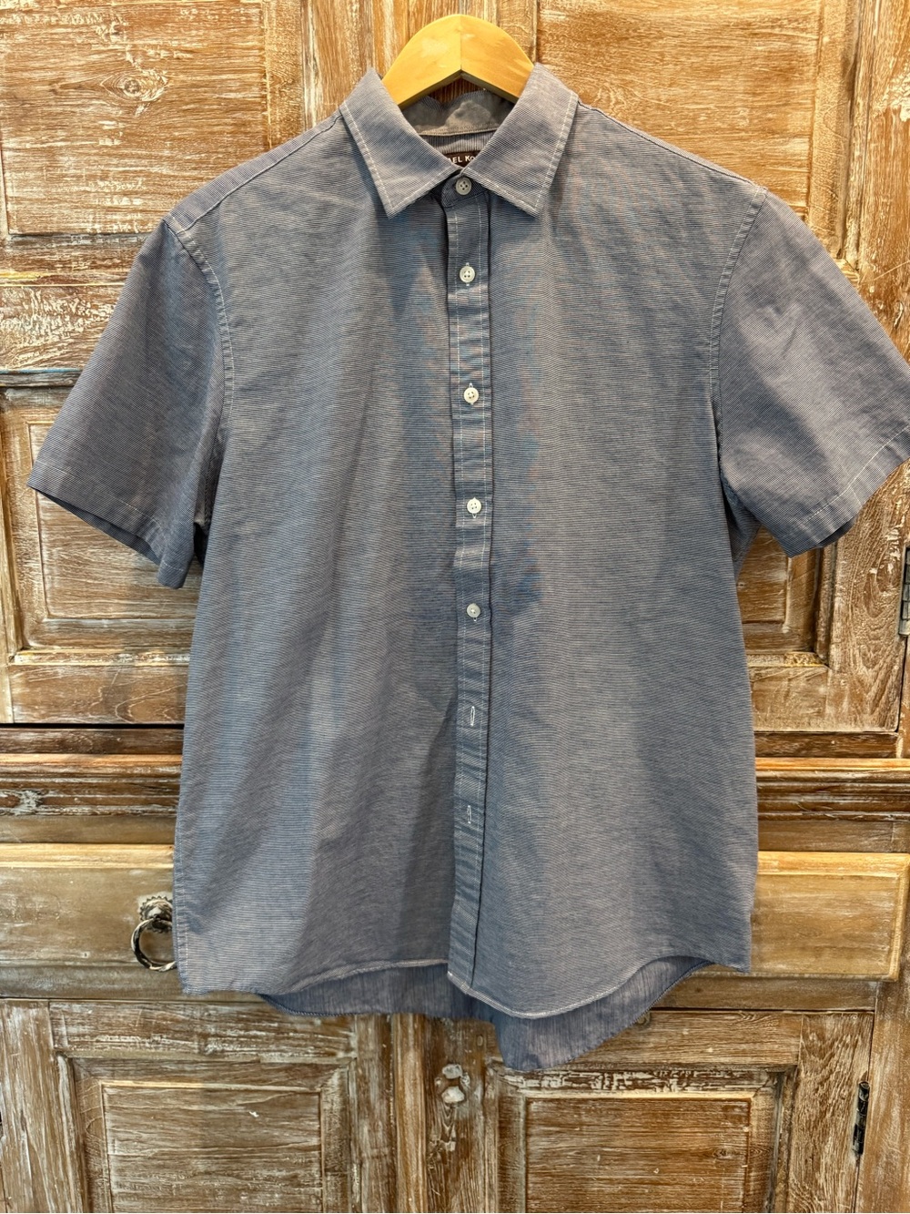 Michael Kors Short-Sleeve Button-Down Shirt Slate Blue Mini Stripe Casual Office